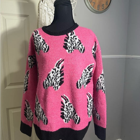 THML Sweaters - THML Pink and Black Zebra Pattern Sweater